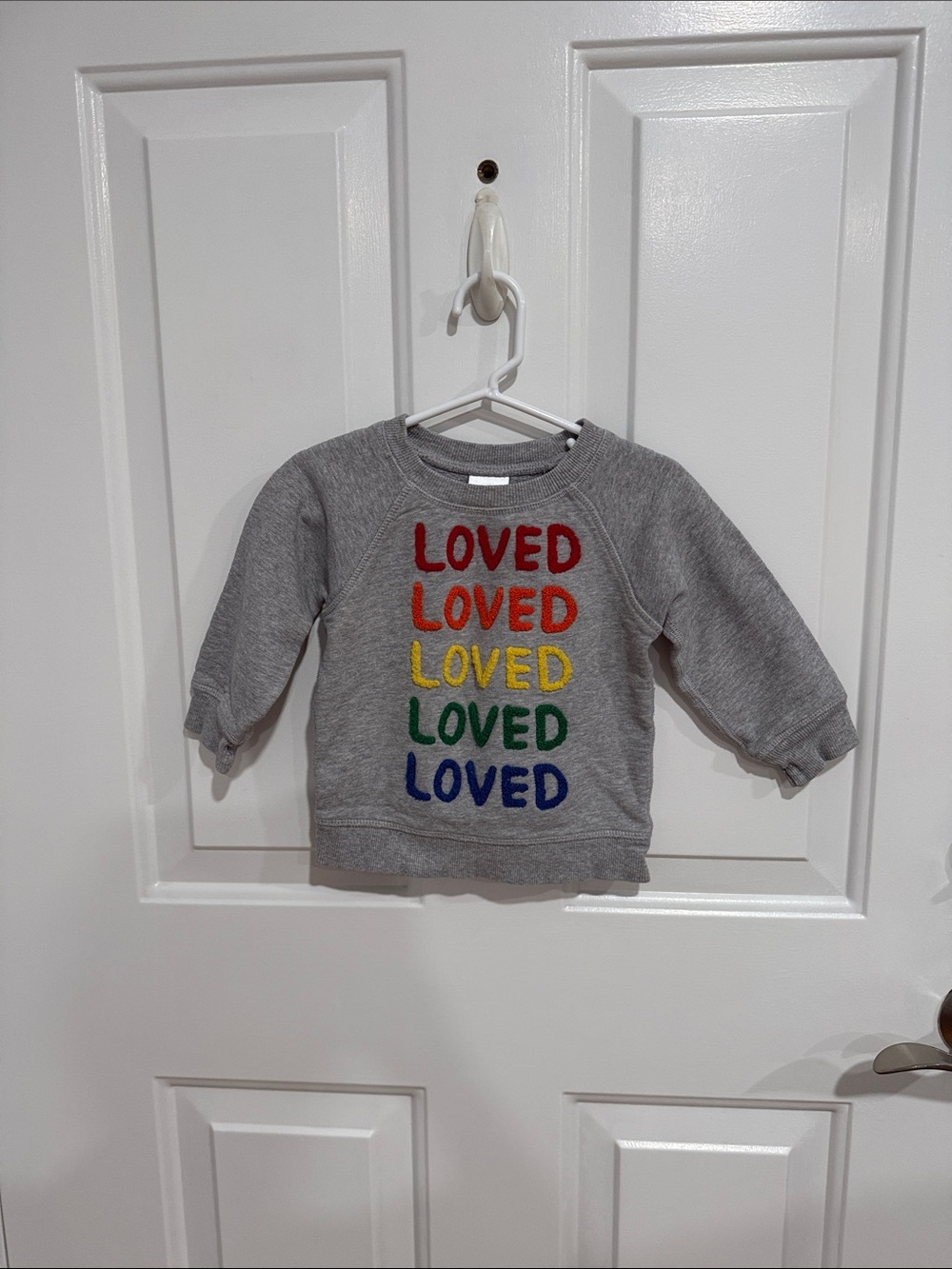 Hanna Andersson Grey Sweatshirt with Rainbow 'LOVED' Embroidery